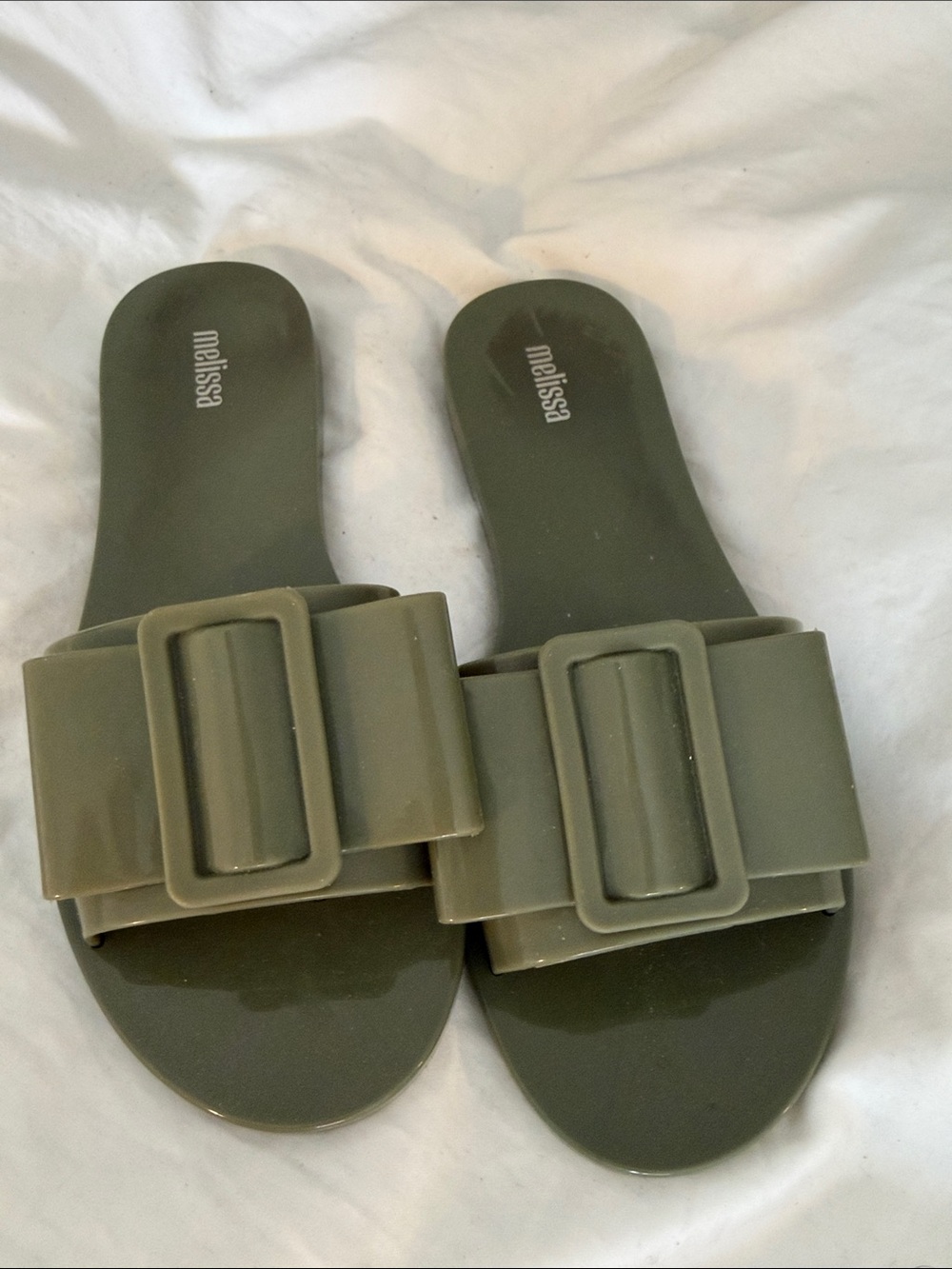 Melissa Olive Green Buckle Slide Sandals